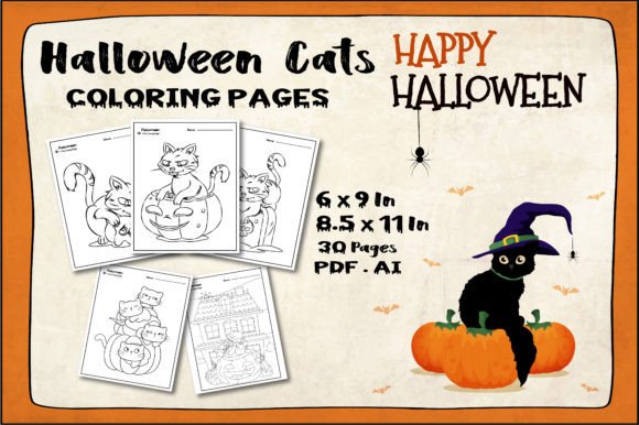 Halloween Cats Coloring Pages for Kids