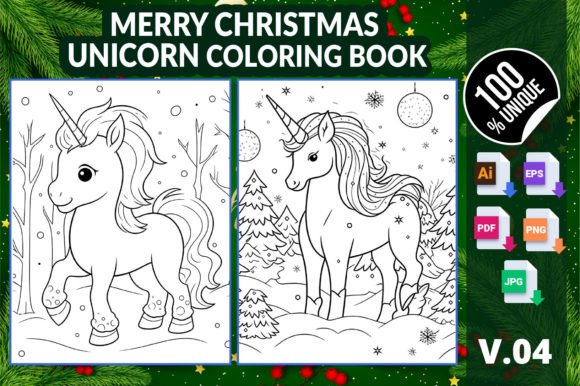 Merry Christmas Unicorn Coloring Book 04