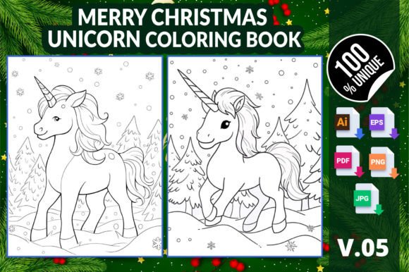 Merry Christmas Unicorn Coloring Book 05