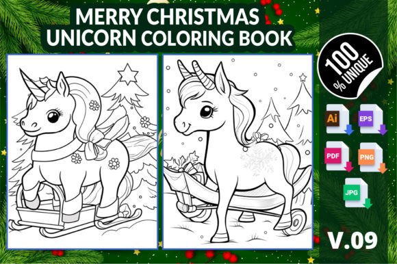 Merry Christmas Unicorn Coloring Book 09