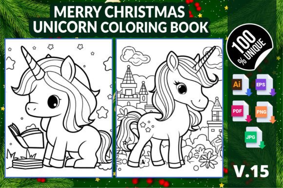 Merry Christmas Unicorn Coloring Book 15