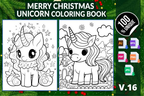 Merry Christmas Unicorn Coloring Book 16