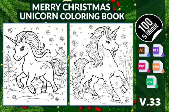 Merry Christmas Unicorn Coloring Book 33